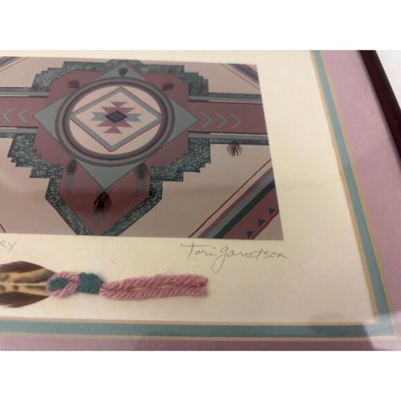 VTG Tori Garretson Mixed Media Hope Tapestry Southwest Wall Art- Signed Framed - Picture 5 of 12